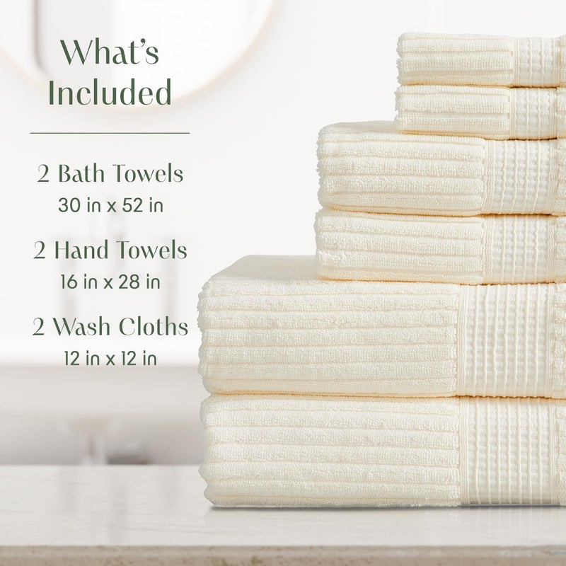 SPRING TREE 100% Cotton Bath Towel Set | 6 Piece Set | Absorbent & Quick-Dry Bath Towels | Textured and Durable Cotton | Krista Collection - Cream - Image 2